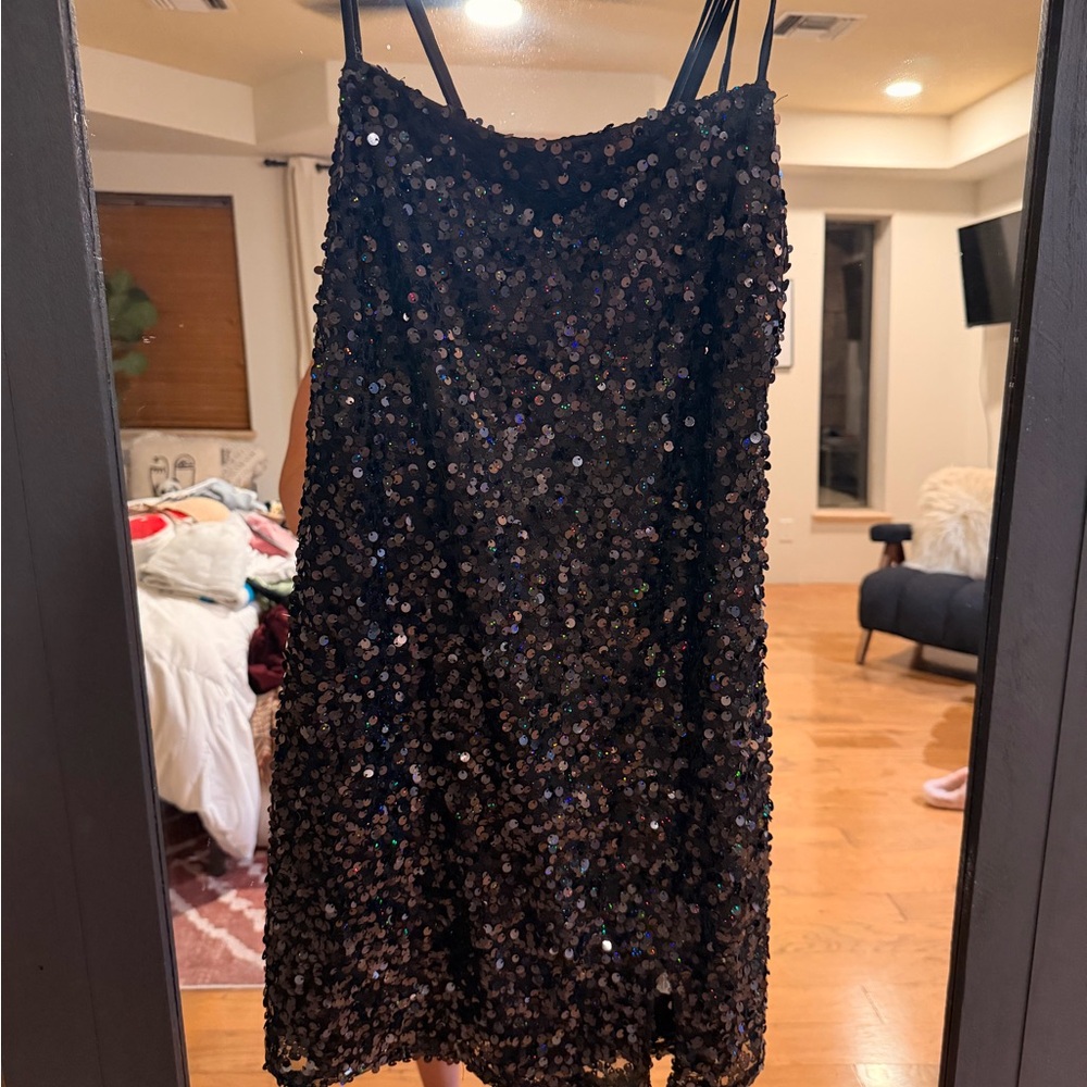 wild fable Black Sequin Spaghetti Strap Dress